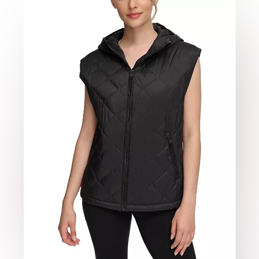 Calvin Klein Performance Quilted Black Hooded Puffer Women’s Vest Size S NWT